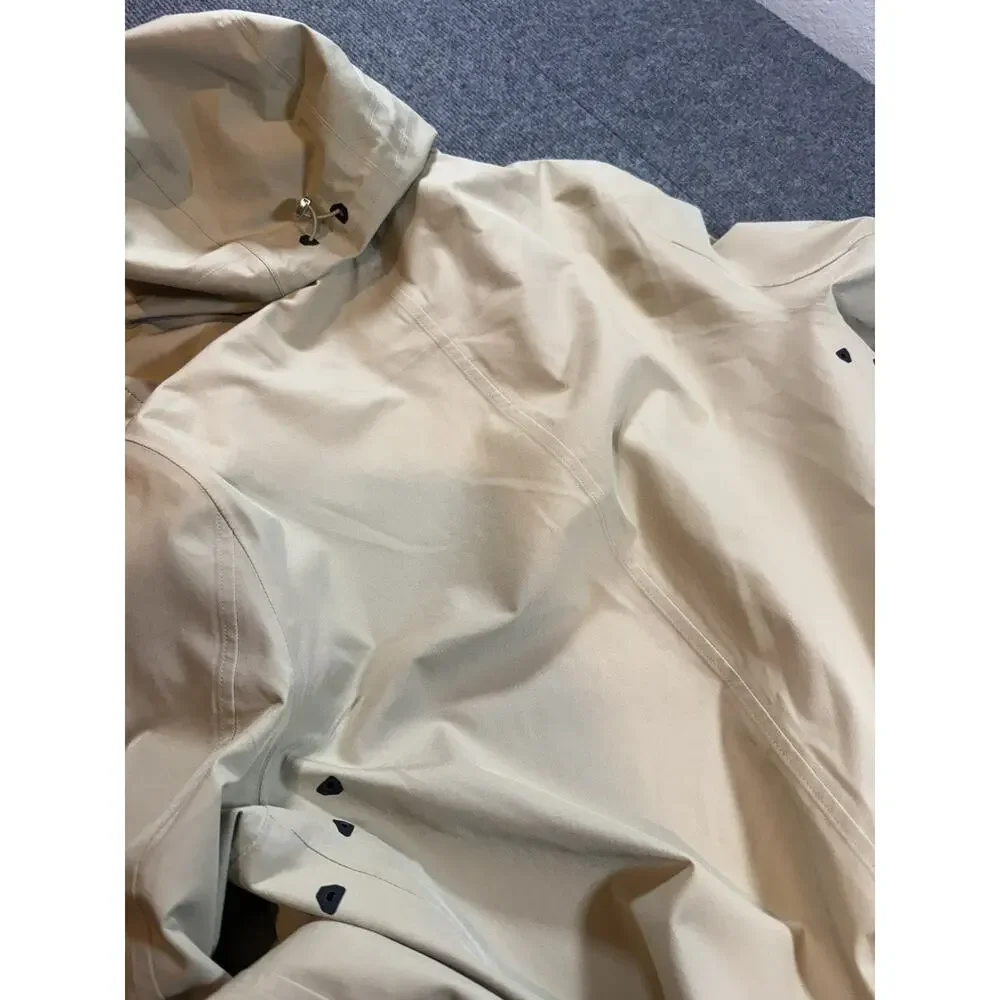 Polo Ralph Lauren Mens Waterproof Hooded Mid-Length Raincoat Jacket Beige Sz S